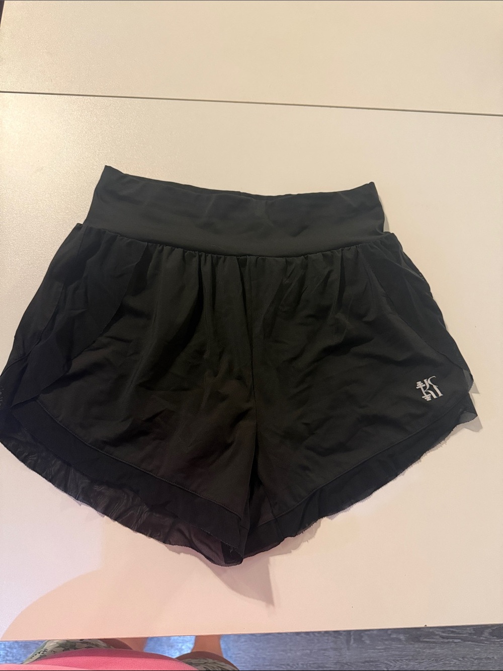 Black Layered Athletic Shorts with Subtle Logo